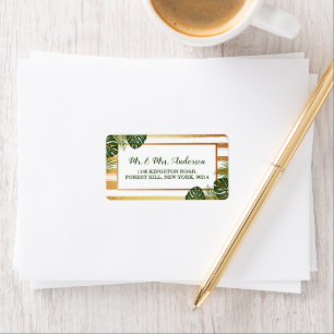 Gold Foil en Green Palm Leaf Beach Weddenschap Etiket