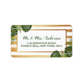 Gold Foil en Green Palm Leaf Beach Weddenschap Etiket (Voorkant)