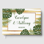 Gold Foil en Green Palm Leaf Beach Weddenschap Gastenboek (Voorkant)