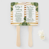 Gold Foil en Green Palm Leaf Beach Weddenschap Handwaaier (Voorkant en achterkant)