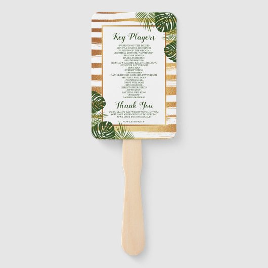 Gold Foil en Green Palm Leaf Beach Weddenschap Handwaaier (Achterkant)