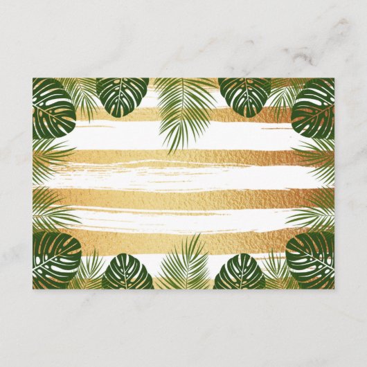 Gold Foil en Green Palm Leaf Beach Weddenschap Informatiekaartje (Achterkant)