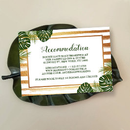 Gold Foil en Green Palm Leaf Beach Weddenschap Informatiekaartje