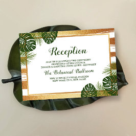 Gold Foil en Green Palm Leaf Beach Weddenschap Informatiekaartje