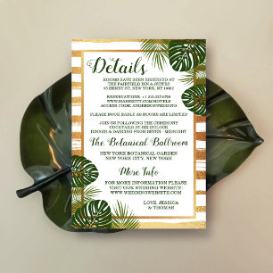 Gold Foil en Green Palm Leaf Beach Weddenschap Informatiekaartje
