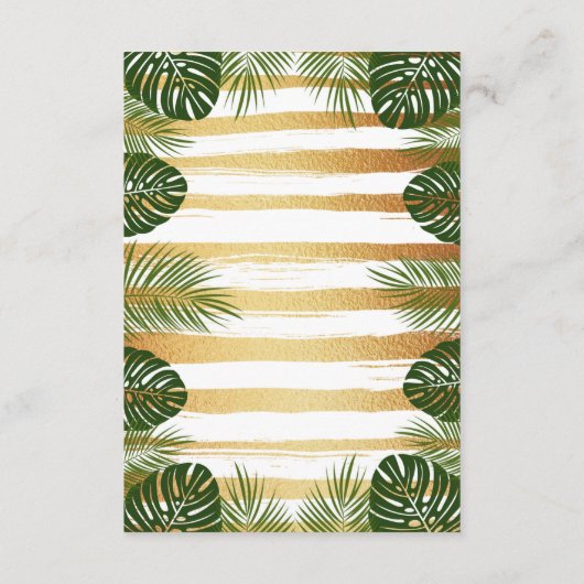 Gold Foil en Green Palm Leaf Beach Weddenschap Informatiekaartje (Achterkant)