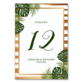 Gold Foil en Green Palm Leaf Beach Weddenschap Kaart (Achterkant)