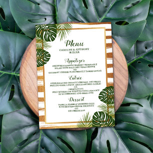 Gold Foil en Green Palm Leaf Beach Weddenschap Menu