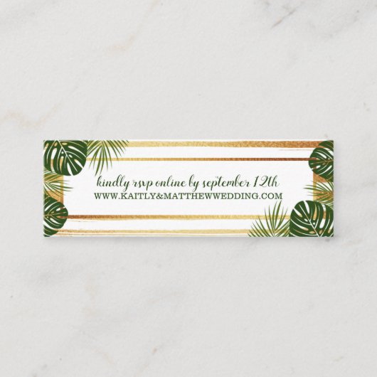 Gold Foil en Green Palm Leaf Beach Weddenschap Mini Visitekaartje (Voorkant)