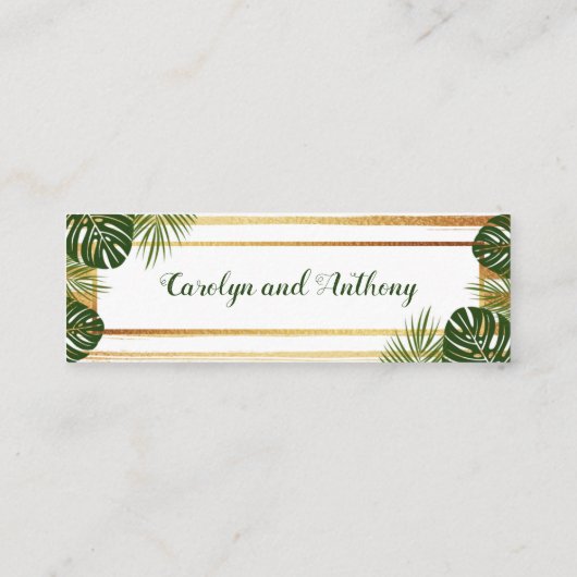 Gold Foil en Green Palm Leaf Beach Weddenschap Mini Visitekaartje (Achterkant)