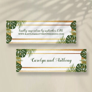 Gold Foil en Green Palm Leaf Beach Weddenschap Mini Visitekaartje