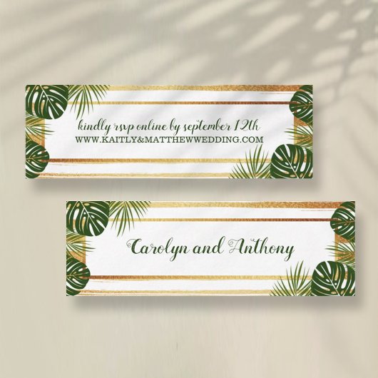 Gold Foil en Green Palm Leaf Beach Weddenschap Mini Visitekaartje