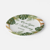 Gold Foil en Green Palm Leaf Beach Weddenschap Papieren Bordje (Gekanteld)
