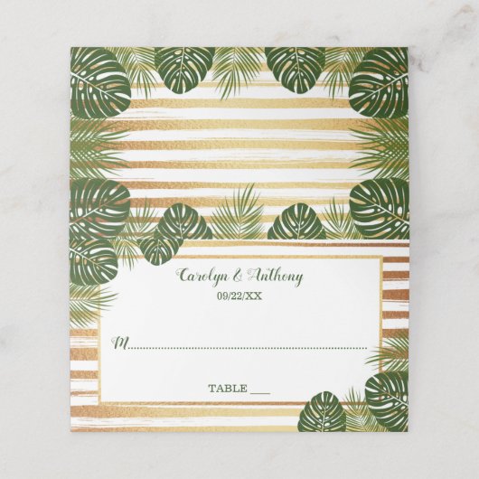 Gold Foil en Green Palm Leaf Beach Weddenschap Plaatskaartje (Buitenkant ongevouwen)