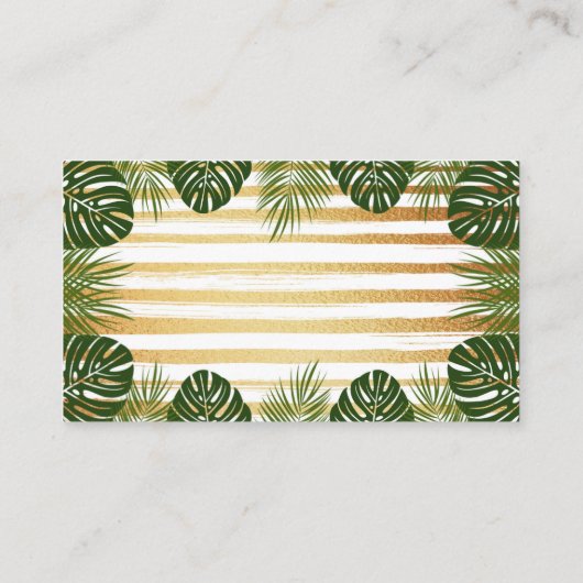 Gold Foil en Green Palm Leaf Beach Weddenschap Plaatskaartje (Achterkant)