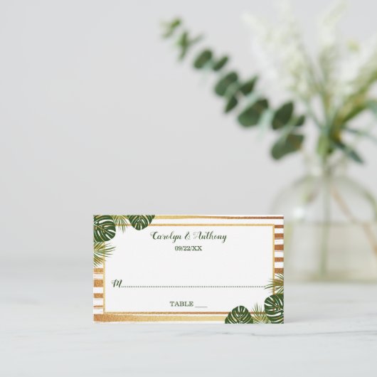 Gold Foil en Green Palm Leaf Beach Weddenschap Plaatskaartje (Staand voorkant)