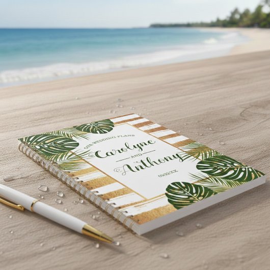 Gold Foil en Green Palm Leaf Beach Weddenschap Planner