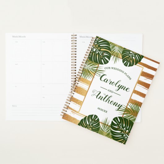 Gold Foil en Green Palm Leaf Beach Weddenschap Planner (Display)