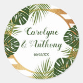 Gold Foil en Green Palm Leaf Beach Weddenschap Ronde Sticker (Voorkant)