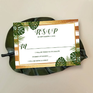 Gold Foil en Green Palm Leaf Beach Weddenschap RSVP Kaartje
