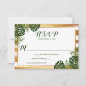 Gold Foil en Green Palm Leaf Beach Weddenschap RSVP Kaartje (Voorkant)