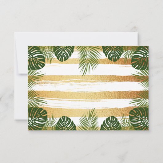 Gold Foil en Green Palm Leaf Beach Weddenschap RSVP Kaartje (Achterkant)