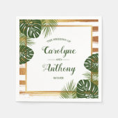 Gold Foil en Green Palm Leaf Beach Weddenschap Servet (Voorkant)