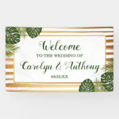 Gold Foil en Green Palm Leaf Beach Weddenschap Spandoek (Horizontaal)