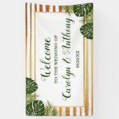 Gold Foil en Green Palm Leaf Beach Weddenschap Spandoek (Verticaal)