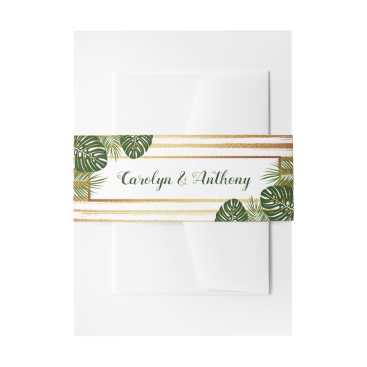 Gold Foil en Green Palm Leaf Beach Weddenschap Uitnodigingen Wikkel (Voorkant Voorbeeld)