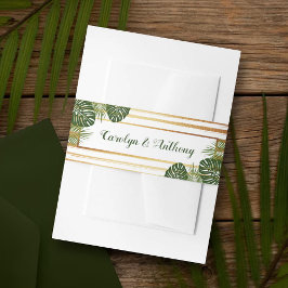 Gold Foil en Green Palm Leaf Beach Weddenschap Uitnodigingen Wikkel