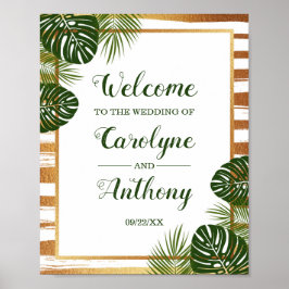 Gold Foil en Green Palm Leaf Beach Weddenschap Wel Poster