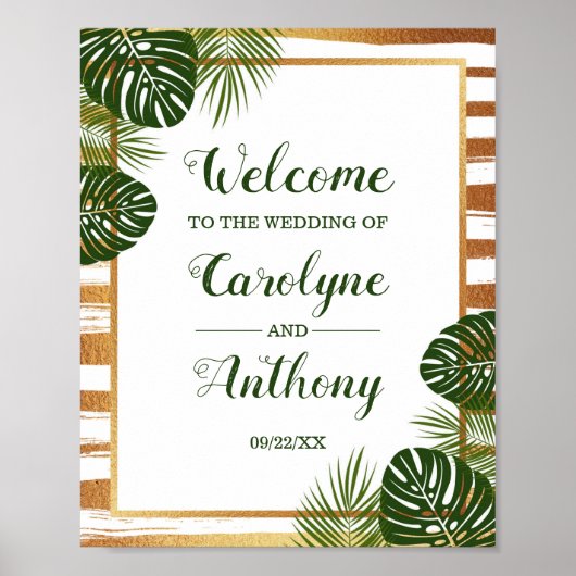 Gold Foil en Green Palm Leaf Beach Weddenschap Wel Poster (Voorkant)