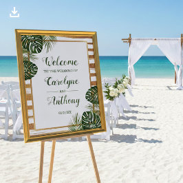 Gold Foil en Green Palm Leaf Beach Weddenschap Wel Poster