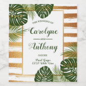 Gold Foil en Green Palm Leaf Beach Weddenschap Wijn Etiket (Enkel label)