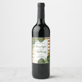 Gold Foil en Green Palm Leaf Beach Weddenschap Wijn Etiket (Voorkant)