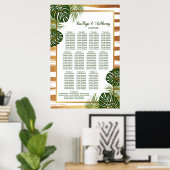 Gold Foil en Green Palm Leaf Beach Wedding Seating Poster (Thuiskantoor)