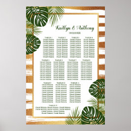 Gold Foil en Green Palm Leaf Beach Wedding Seating Poster