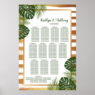Gold Foil en Green Palm Leaf Beach Wedding Seating Poster