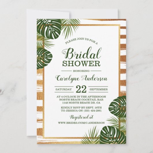 Gold Foil en Green Palm Leaf Vrijgezellenfeest Kaart (Voorkant)