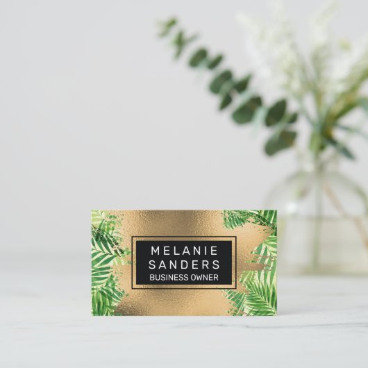 Gold Foil en Palm Leaves Visitekaartje (Staand voorkant)