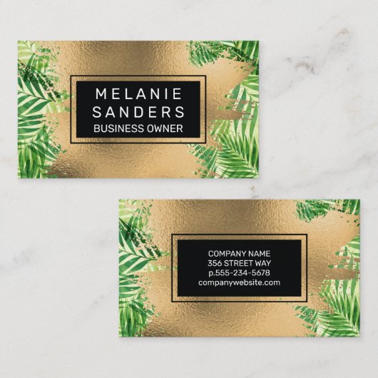 Gold Foil en Palm Leaves Visitekaartje (Voorkant / Achterkant)