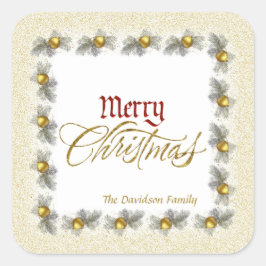 Gold Foil en Red Merry kerst op maat Vierkante Sticker