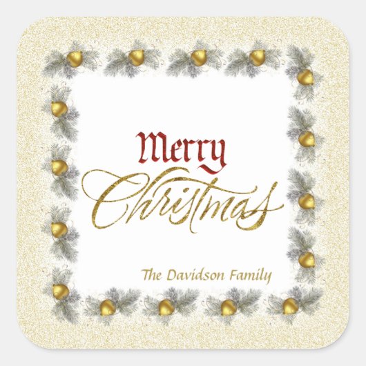 Gold Foil en Red Merry kerst op maat Vierkante Sticker (Voorkant)