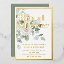 Gold Foil en Sage Green White Floral Vrijgezellenf