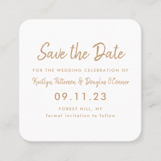 Gold Foil en Script Save the Date Kaart Vierkante Visitekaartje (Voorkant)