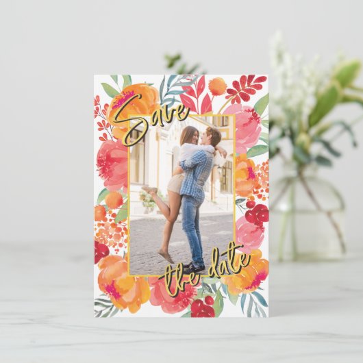 Gold Foil en Waterverf Flowers Sla de datumkaarten Save The Date (Staand voorkant)