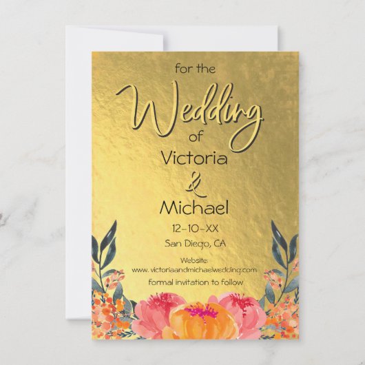 Gold Foil en Waterverf Flowers Sla de datumkaarten Save The Date (Achterkant)