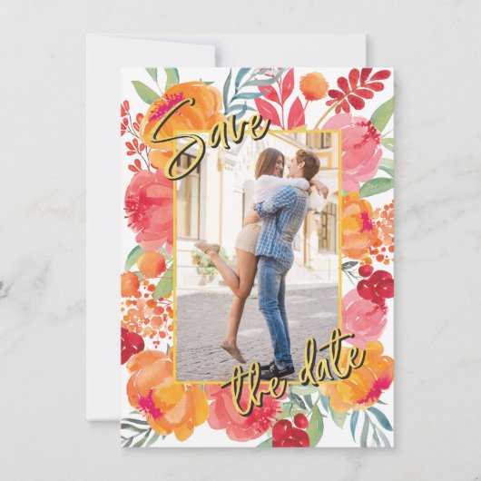 Gold Foil en Waterverf Flowers Sla de datumkaarten Save The Date (Voorkant)