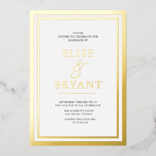 Gold Foil en White Simple Modern Weddenschap Folie Uitnodiging (Voorkant)